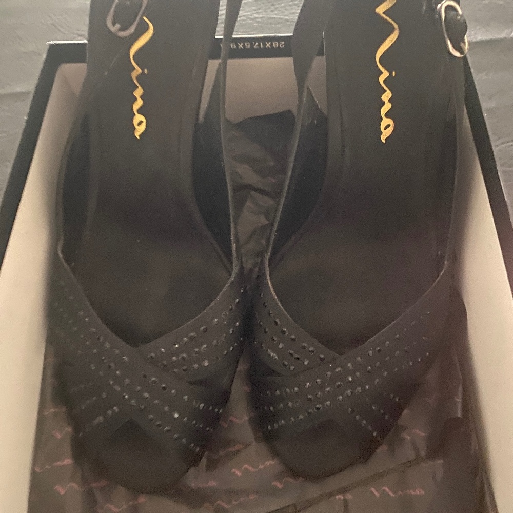 Cloth Black Beaded Peep Toe Slingback Dress Shoes - 7M - Worn 1 Time LIKE NEW.